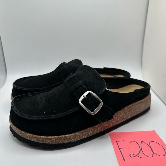 CUSHIONAIRE Women's Genuine Leather Cork Footbed Clog with +Comfort 8 BLACK - Picture 3 of 7